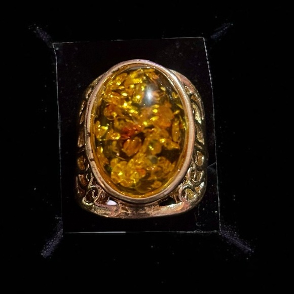 fine jewelry Jewelry - Stainless steel Gold tone Amber Stone Ring